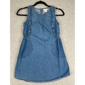 Joe Fresh Denim Dress Girls 14 Blue Cotton Sleeveless Elastic Waist Back Button‎